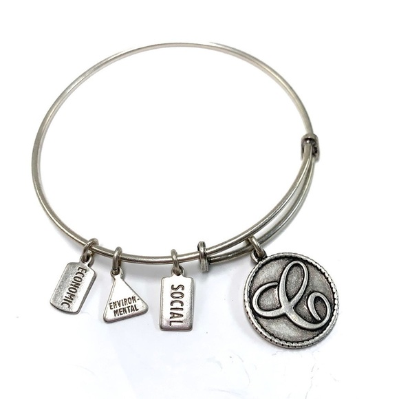 Wind & Fire Initial C Charm Bangle - Silver Finish, 2.5”- 3.25” - Picture 1 of 4